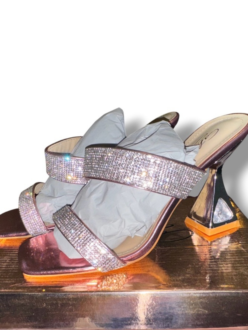 Rhinestone Trim Pink Metallic Heeled Sandals